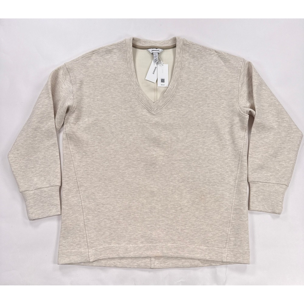 Spanx AirEssentials Brushed Tunic Top Womens Large V Neck NWT Heather Cream